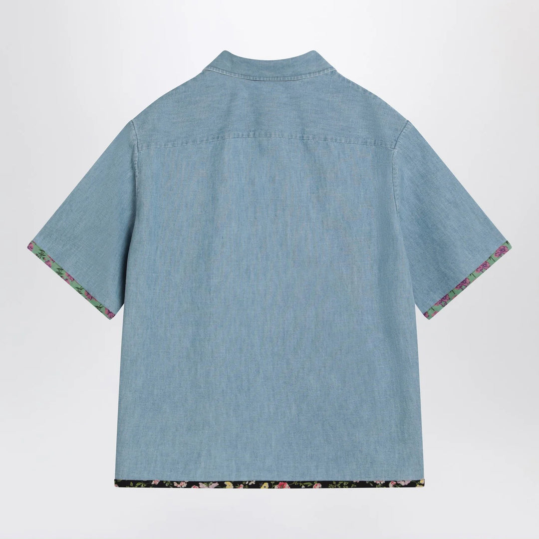 Valentino - Denim shirt with floral trims
