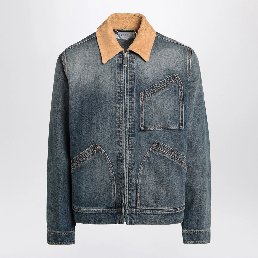 Alexander McQueen - Denim jacket with suede collar