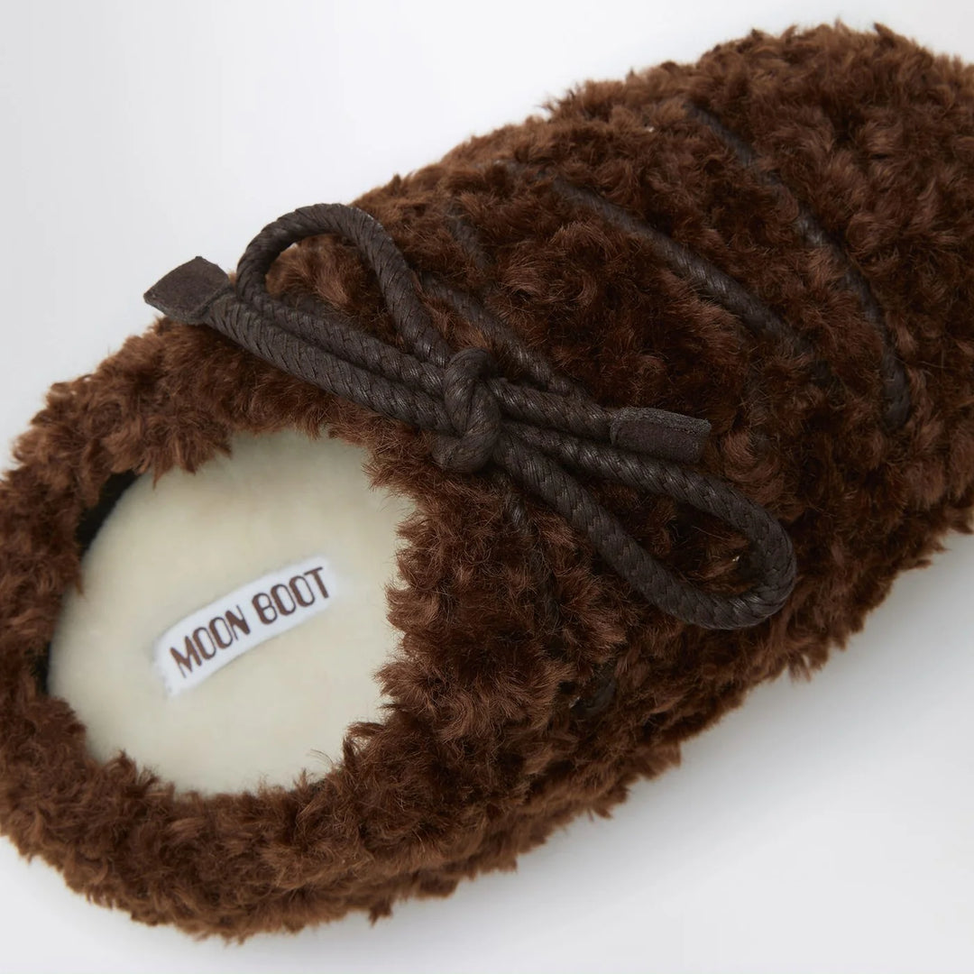 Moon Boot - Dark brown curly shearling mules