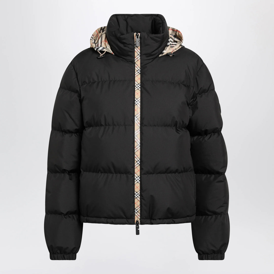 Burberry - Black Zip-Up Down Jacket with Check Detail