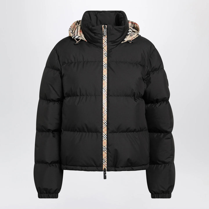 Burberry - Black Zip-Up Down Jacket with Check Detail