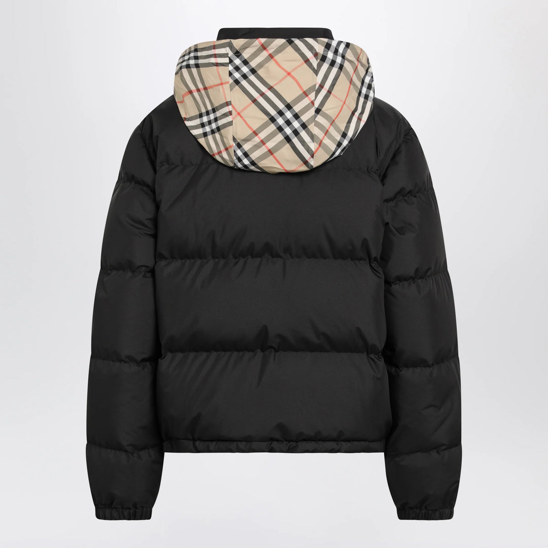 Burberry - Black Zip-Up Down Jacket with Check Detail