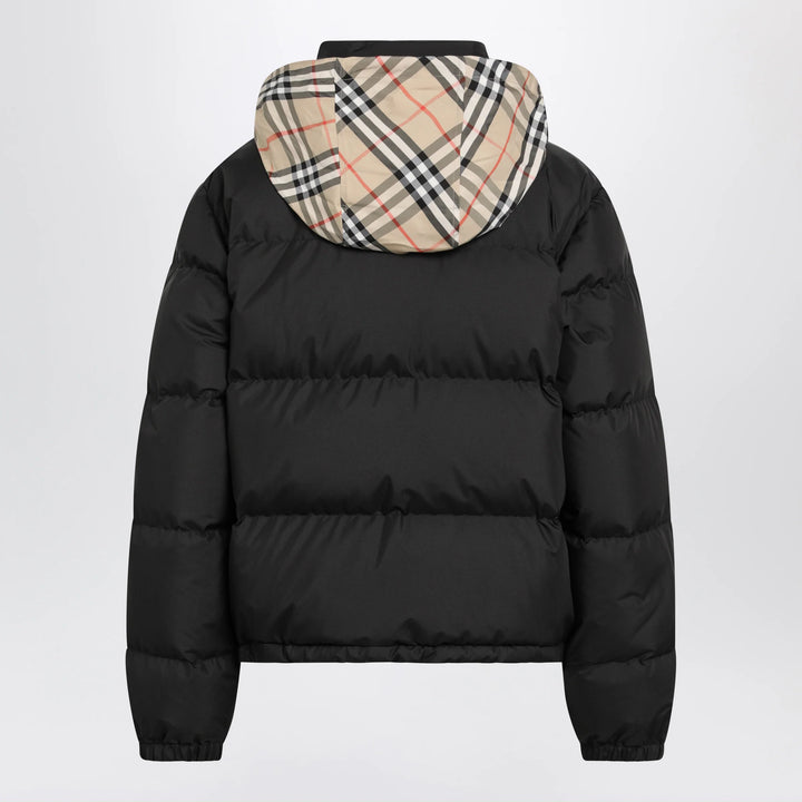 Burberry - Black Zip-Up Down Jacket with Check Detail