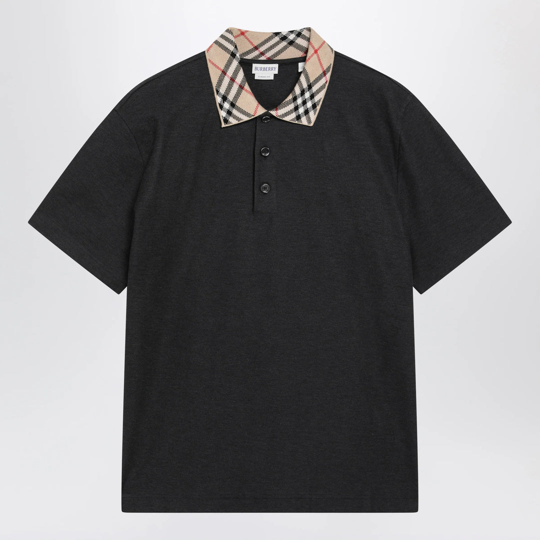 Burberry - Dark grey polo shirt with Check collar