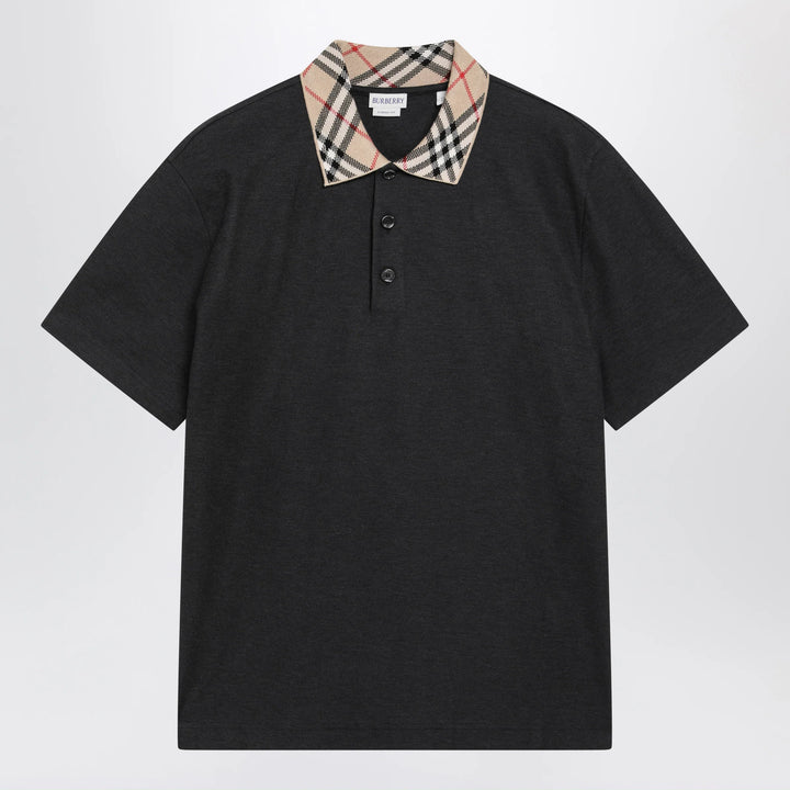 Burberry - Dark grey polo shirt with Check collar