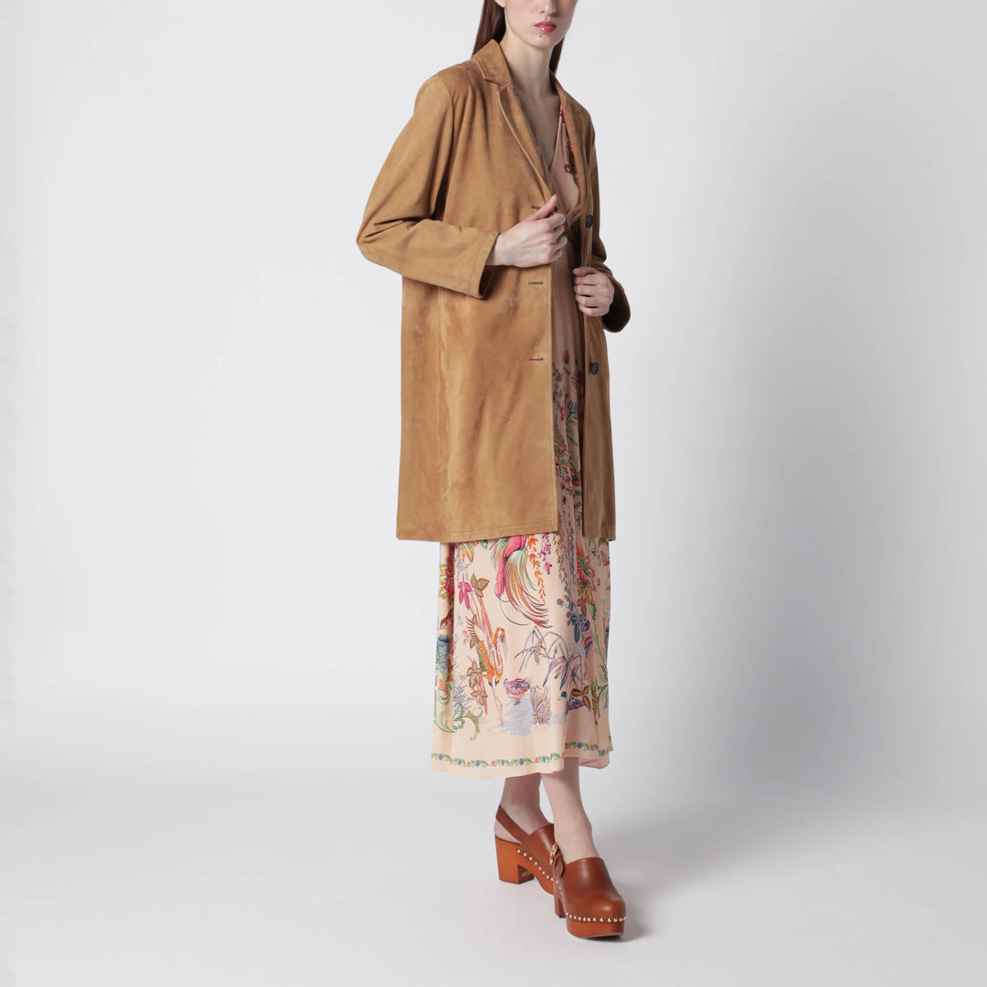 Sword 6644 - Brown long suede leather jacket