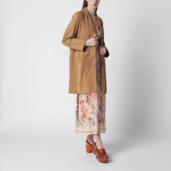 Sword 6644 - Brown long suede leather jacket