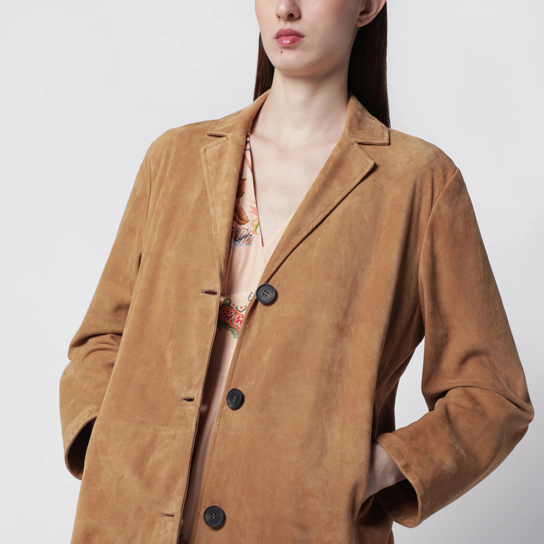 Sword 6644 - Brown long suede leather jacket