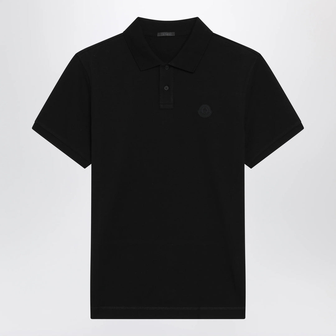 Moncler - Black cotton piqué polo shirt with logo patch