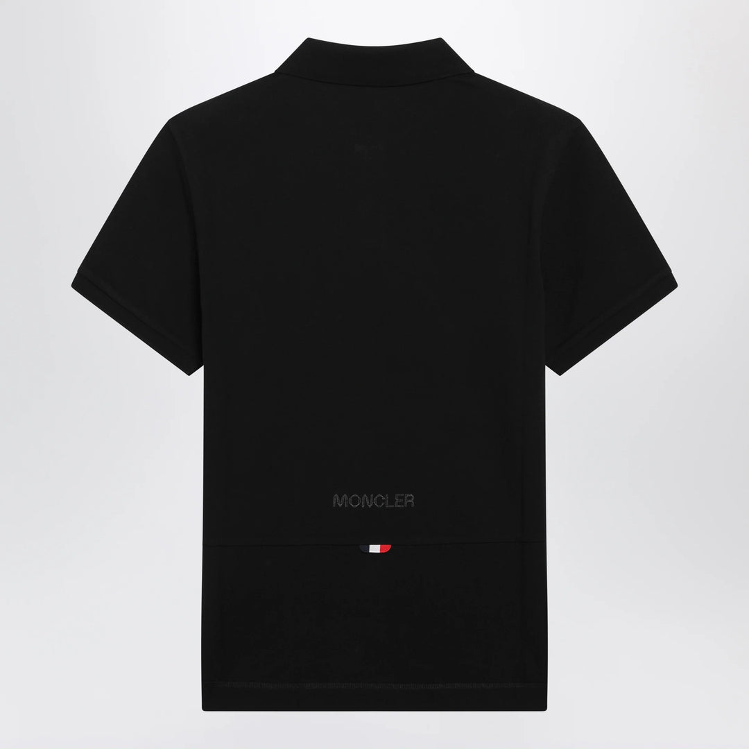Moncler - Black cotton piqué polo shirt with logo patch