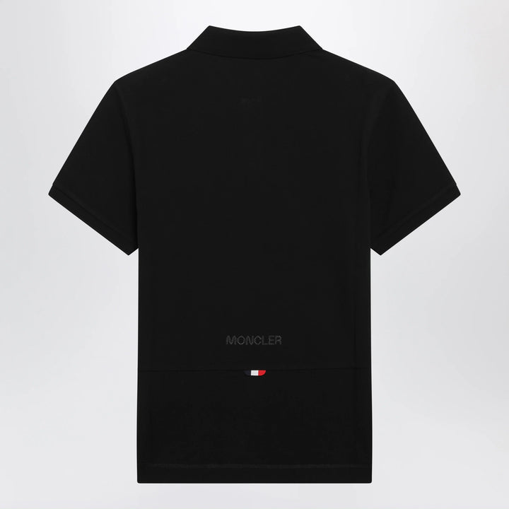 Moncler - Black cotton piqué polo shirt with logo patch