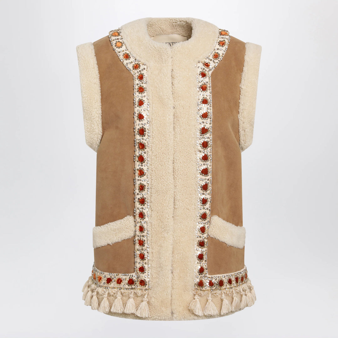 Valentino - Camel shearling and suede vest
