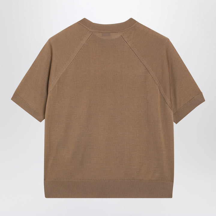 Moncler - Beige wool sweater with logo patch
