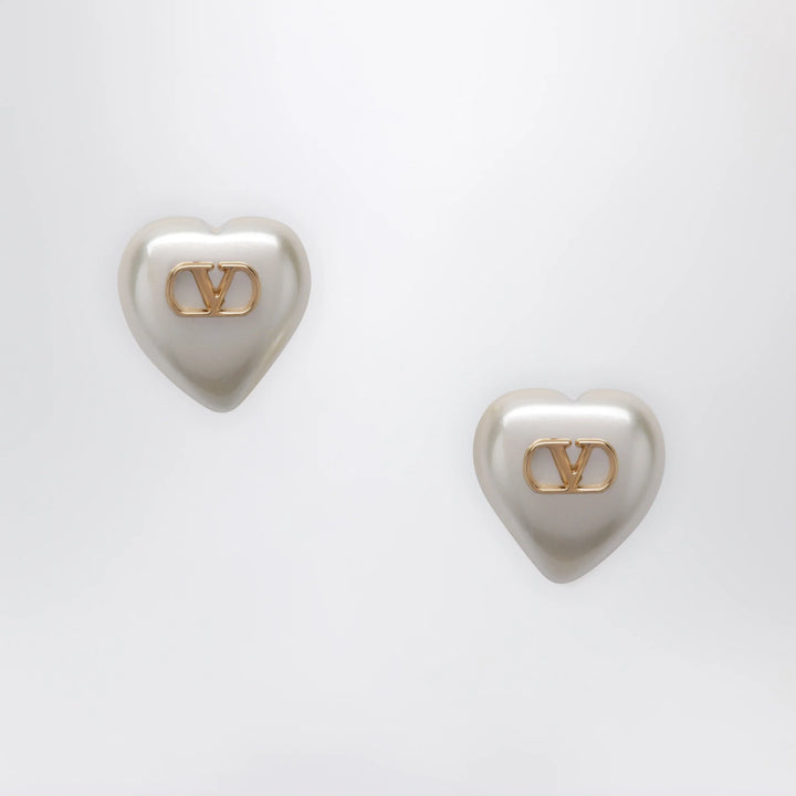 Valentino Garavani - VLogo Signature Earrings in Pearl and Gold/Cream Metal