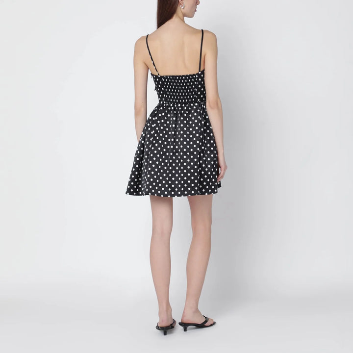 GANNI - Black satin mini dress with polka dots