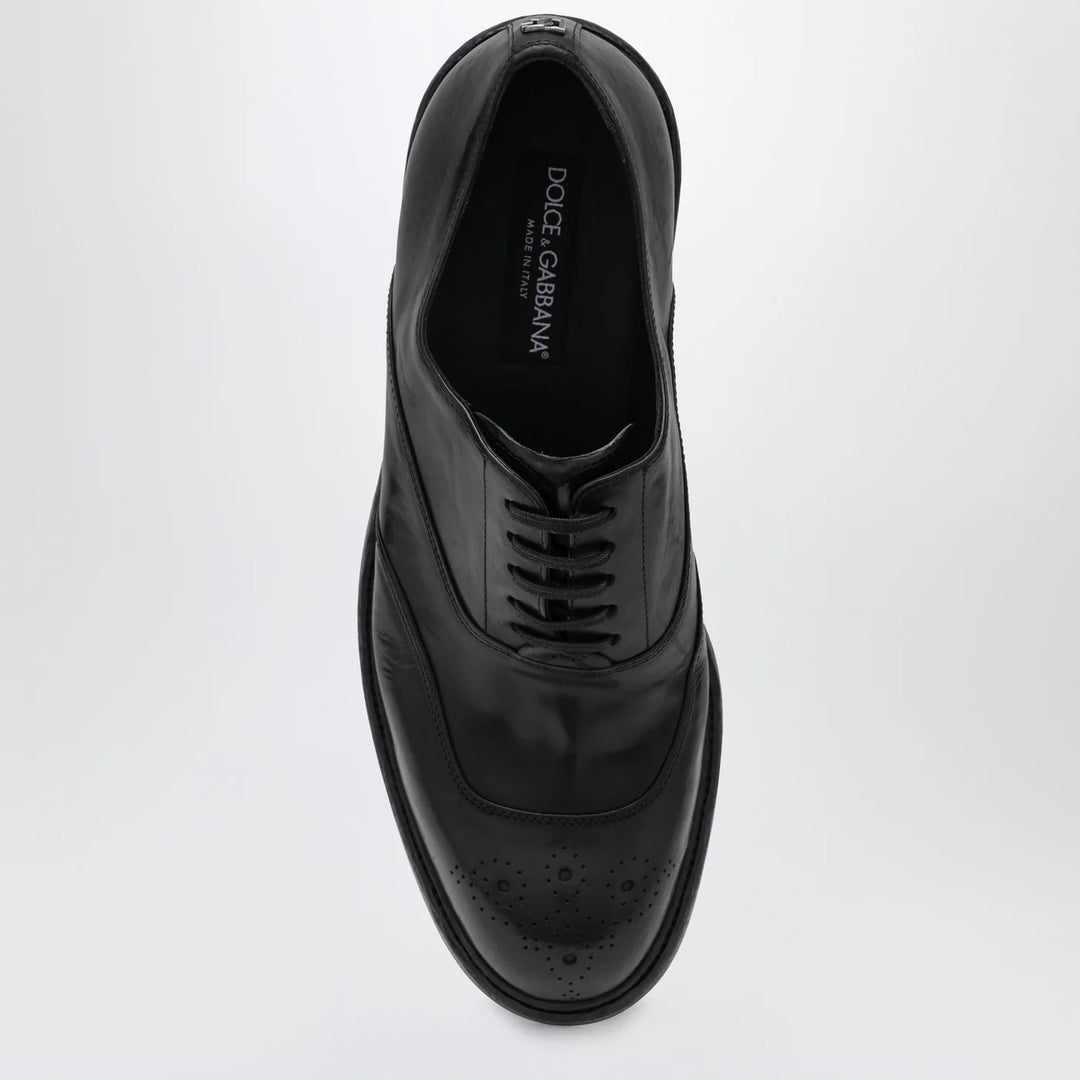 Dolce&amp;Gabbana - Washed black calfskin lace-up shoe