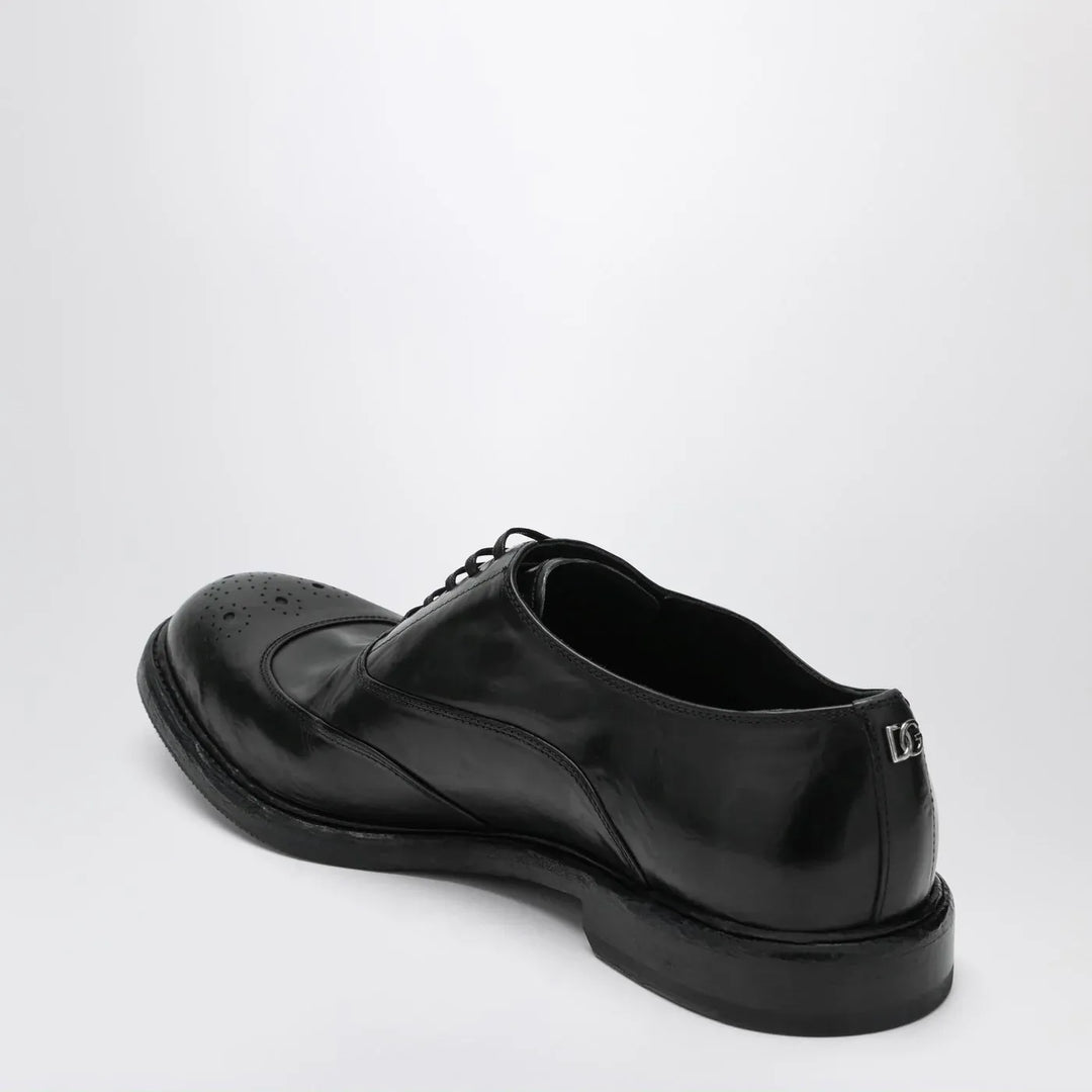 Dolce&amp;Gabbana - Washed black calfskin lace-up shoe