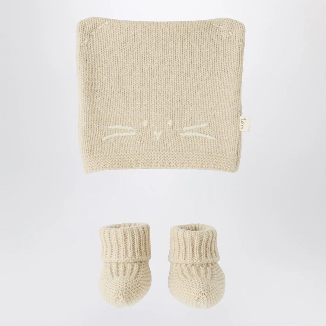 Teddy &amp; Minou - Beige knit set with hat and shoes