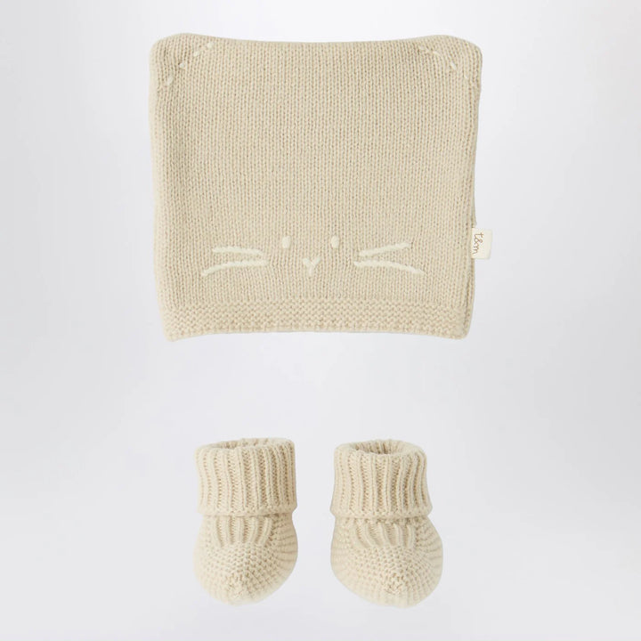 Teddy &amp; Minou - Beige knit set with hat and shoes