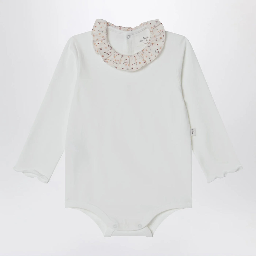 Teddy &amp; Minou - White bodysuit with neckline and floral print