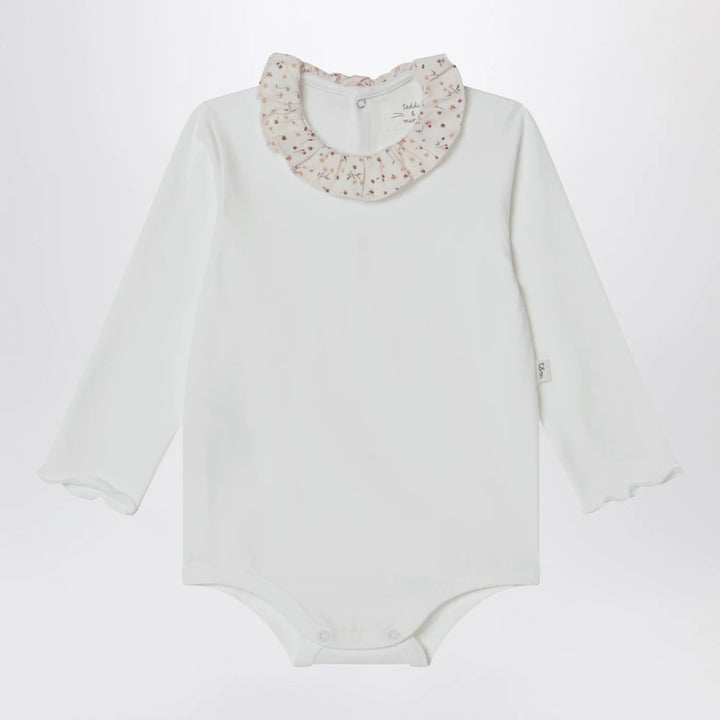 Teddy &amp; Minou - White bodysuit with neckline and floral print