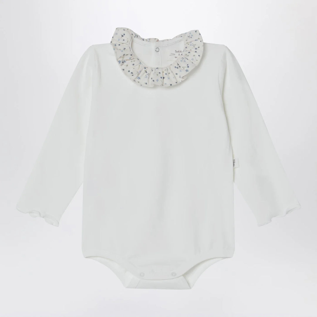 Teddy &amp; Minou - White bodysuit with neckline and floral print