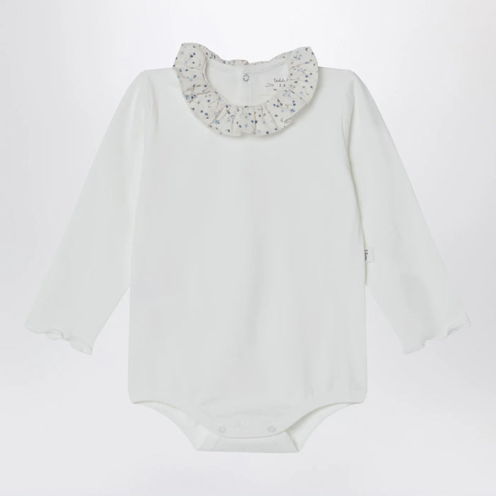 Teddy &amp; Minou - White bodysuit with neckline and floral print