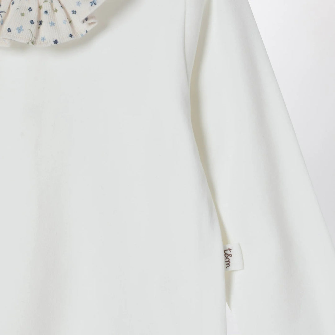 Teddy &amp; Minou - White bodysuit with neckline and floral print