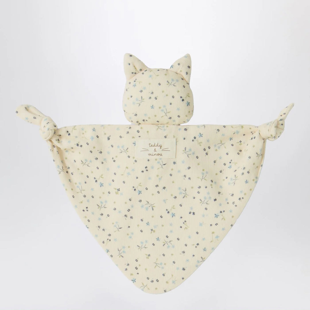 Teddy &amp; Minou - Avio blue floral doudou with kitten