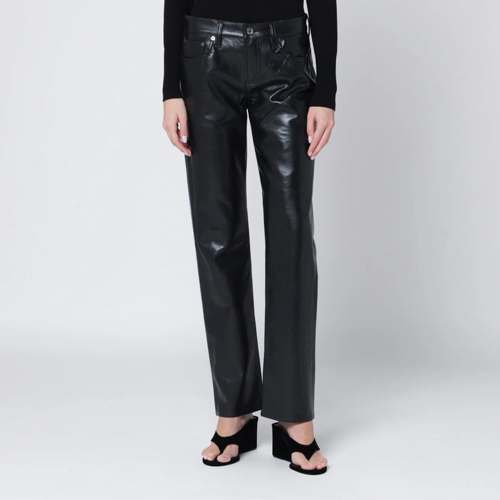 AGOLDE - Black faux leather trousers Low Rise Slim