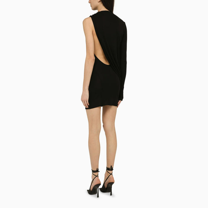 ANDREĀDAMO - Black viscose one-shoulder dress with drape