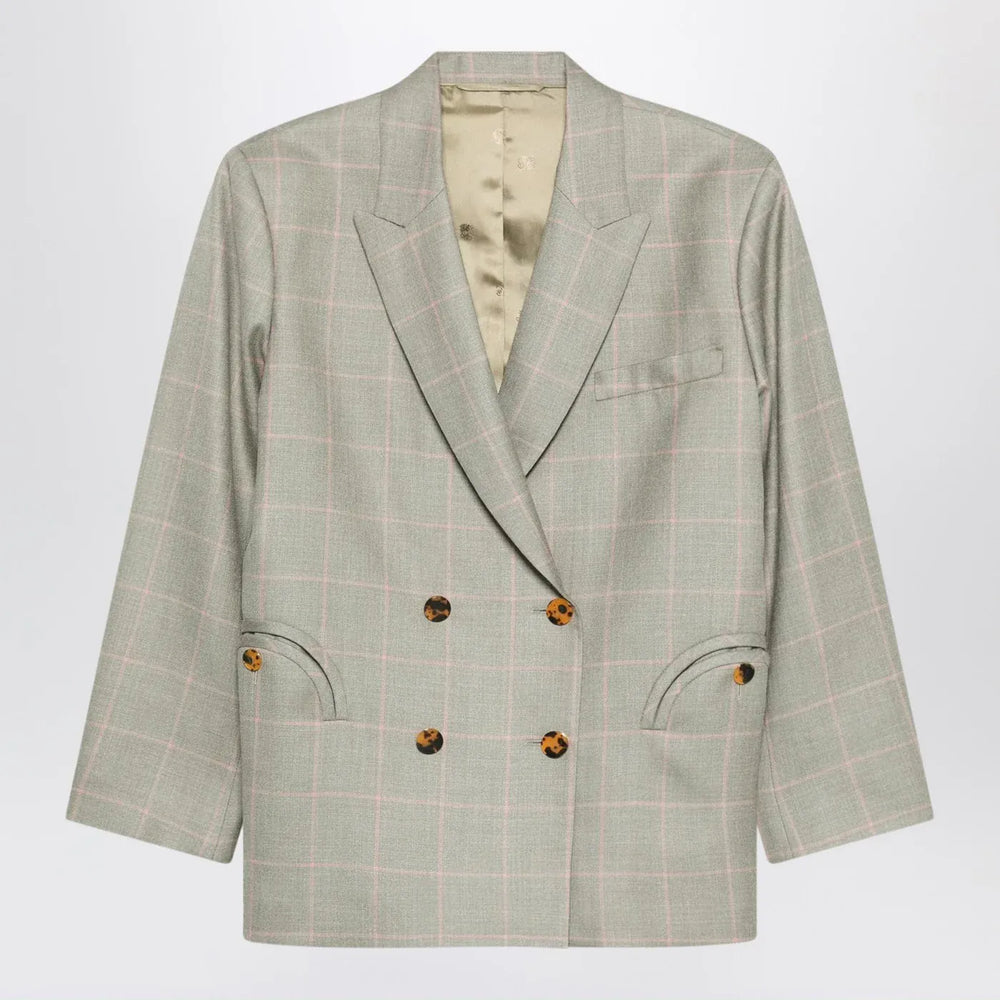 Blazé Milano - Double-breasted beige blazer with pink check pattern Brand Coats & Jackets 0