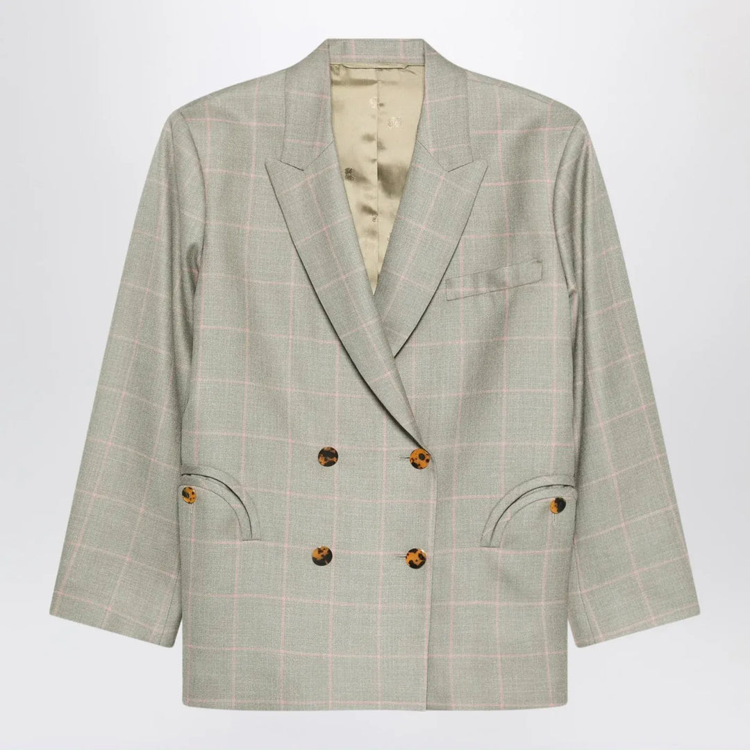 Blazé Milano - Double-breasted beige blazer with pink check pattern Brand Coats &amp; Jackets 0