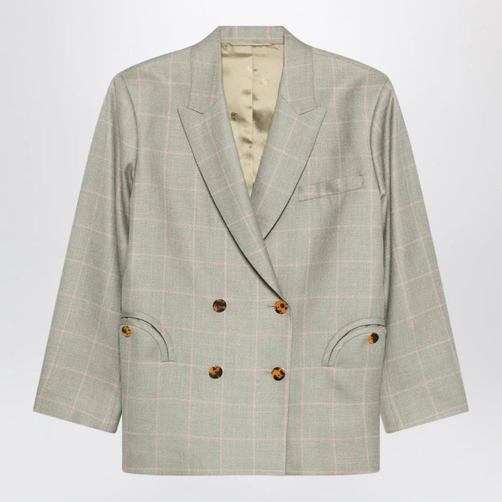 Blazé Milano - Double-breasted beige blazer with pink check pattern Brand Coats &amp; Jackets 0