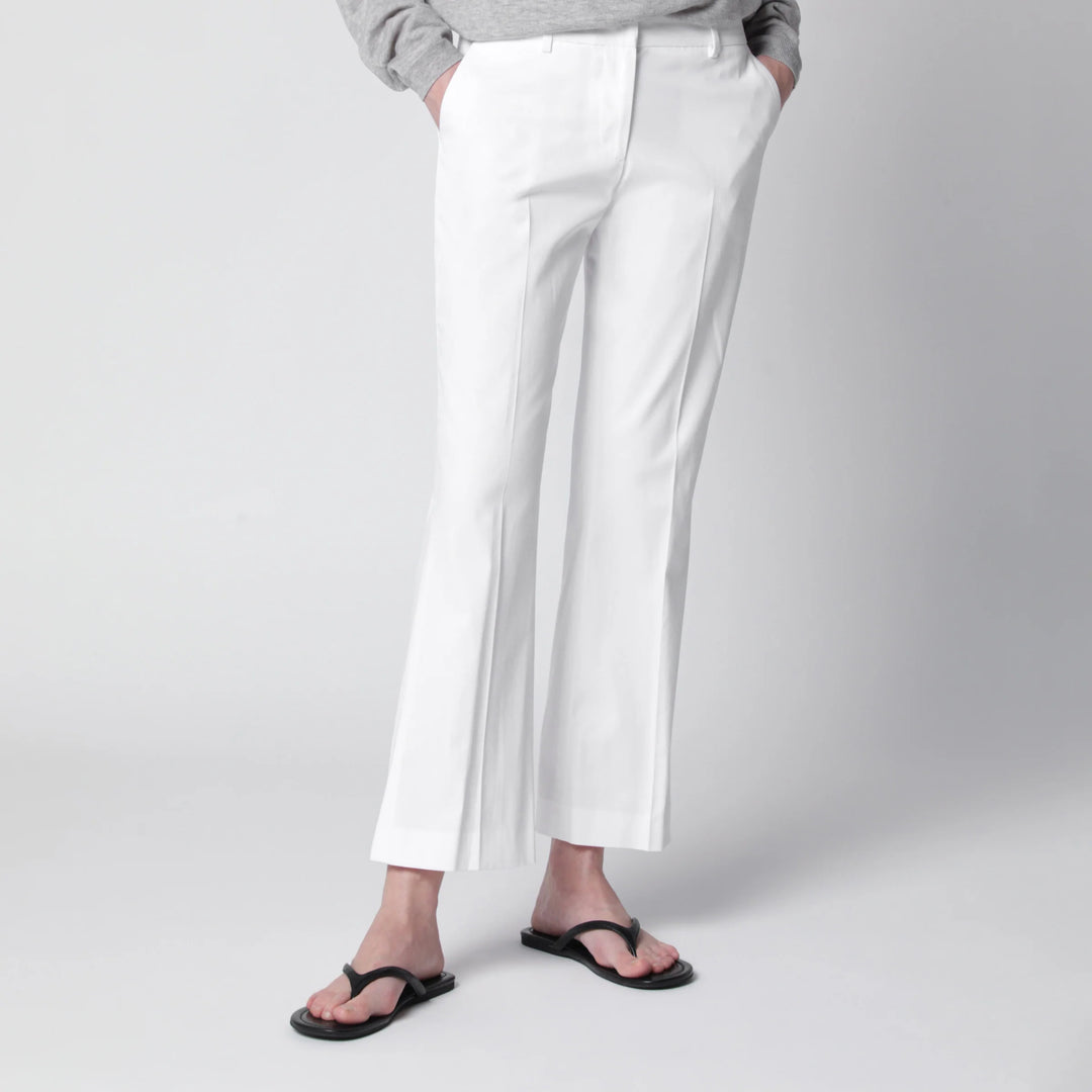 PT Torino - Mid-rise flared cotton trousers in white