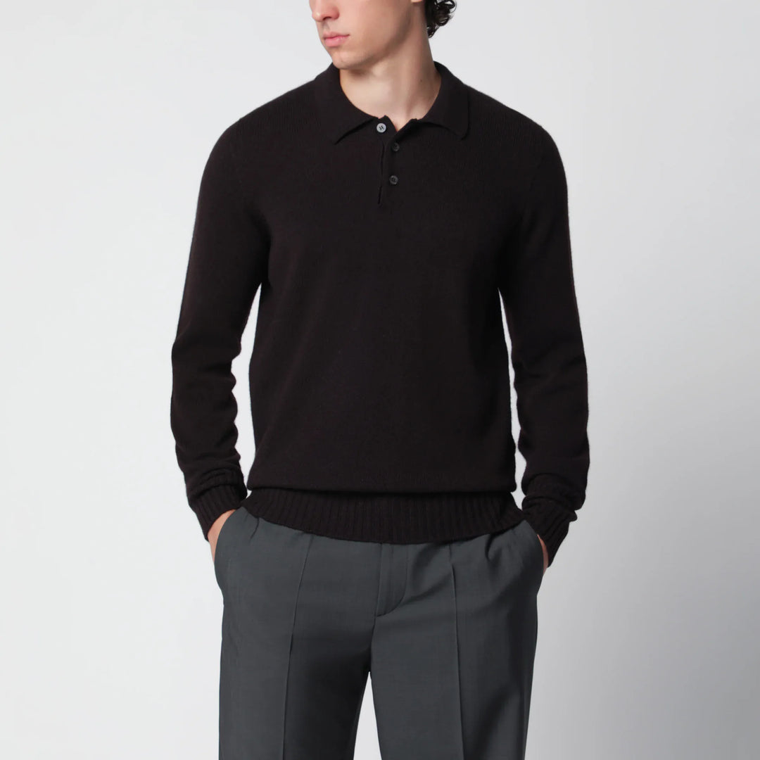 Drumohr - Brown wool polo sweater Brand Apparel &amp; Accessories > Clothing > Shirts &amp; Tops