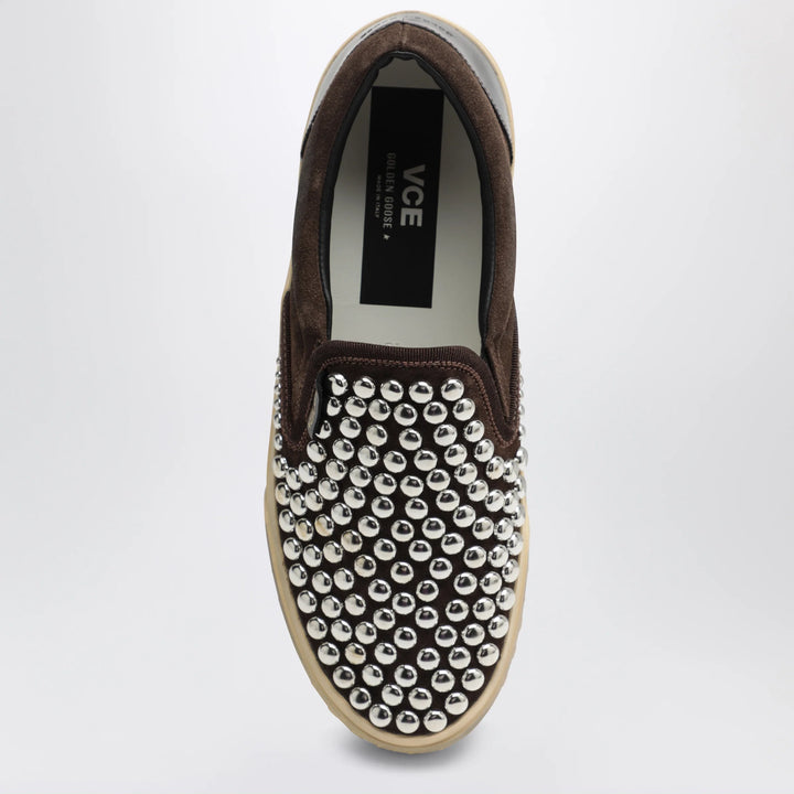 Golden Goose - Brown suede slip-on shoes with studs