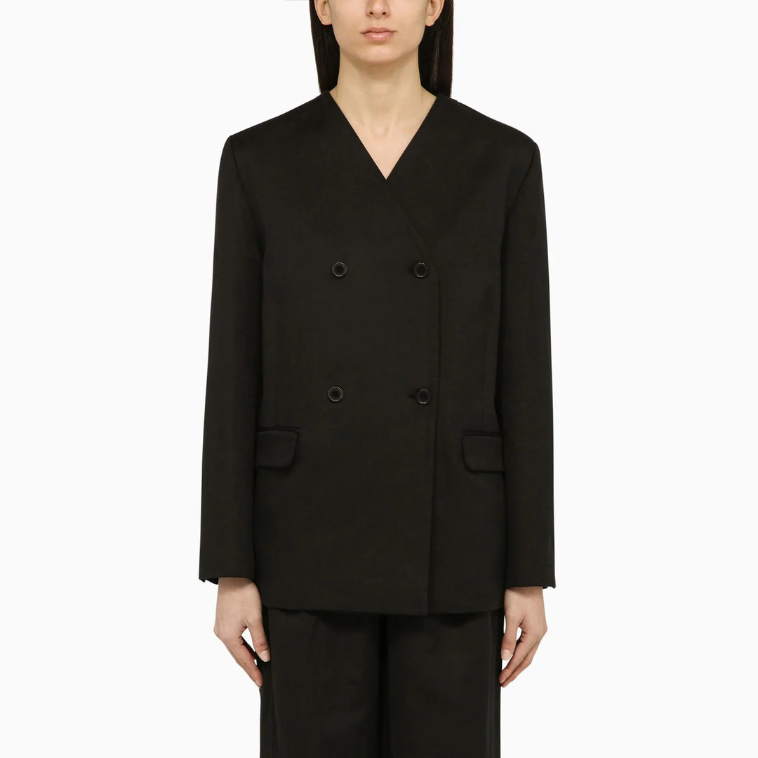 LouLou De Saison - Black double-breasted jacket in cotton and linen