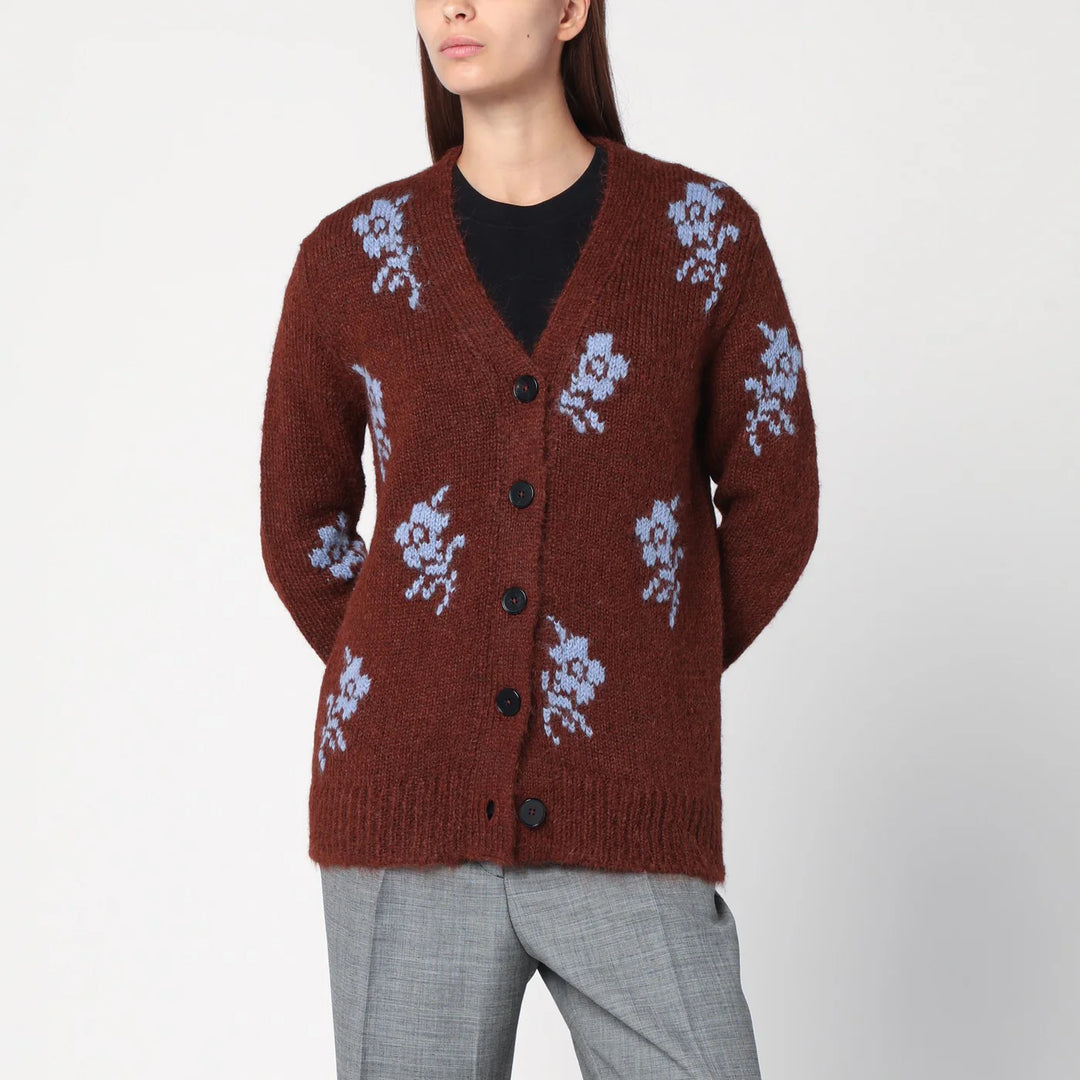 Jil Sander - Brown cardigan with floral inlay