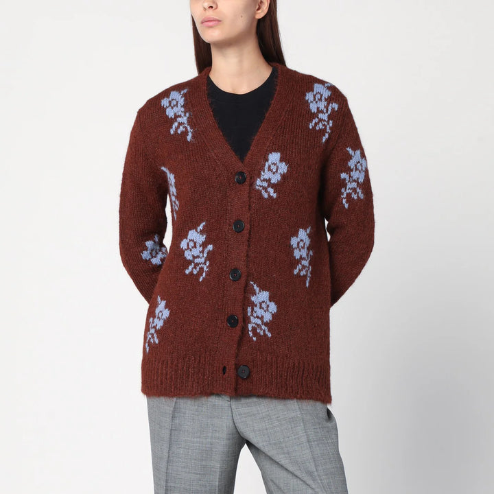 Jil Sander - Brown cardigan with floral inlay