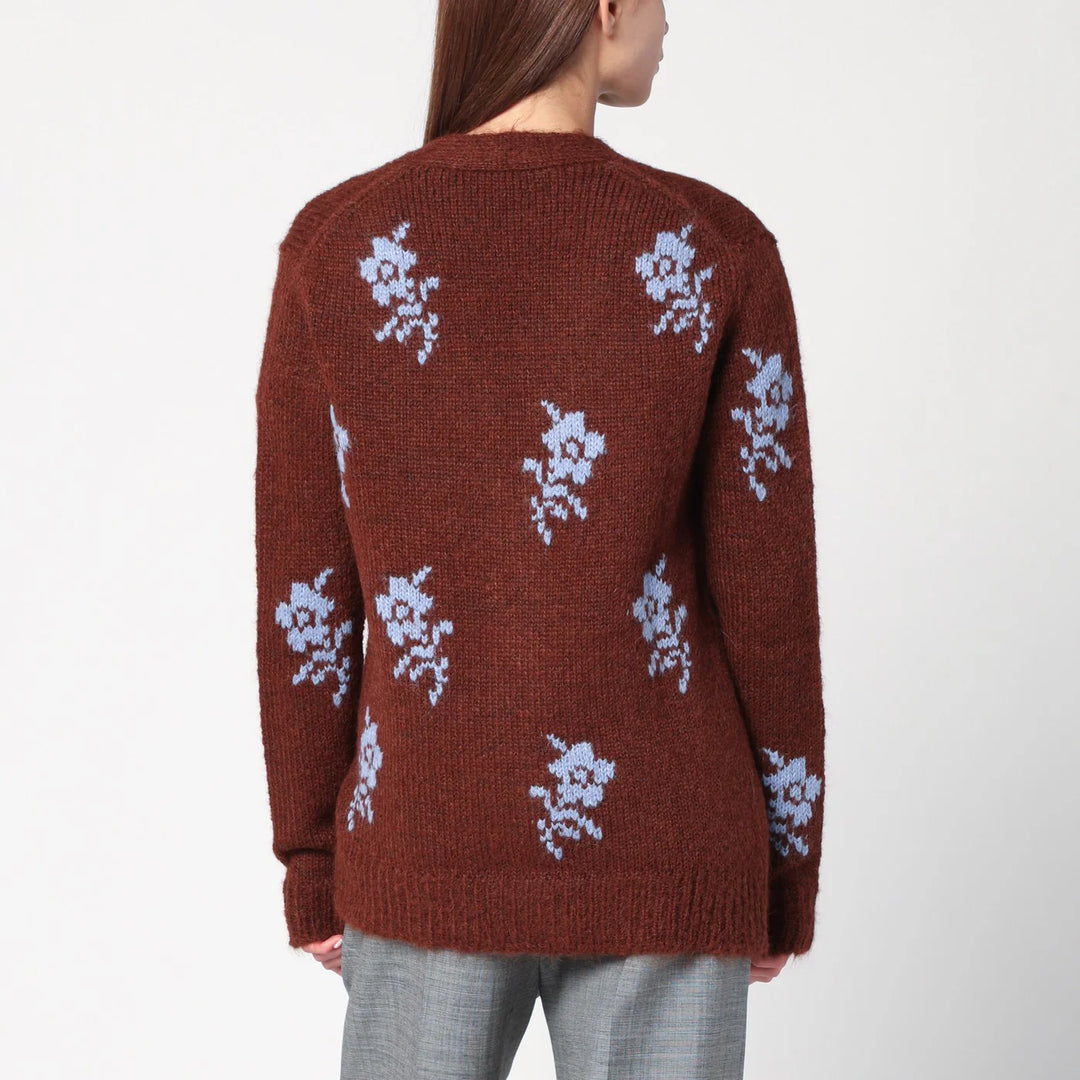 Jil Sander - Brown cardigan with floral inlay