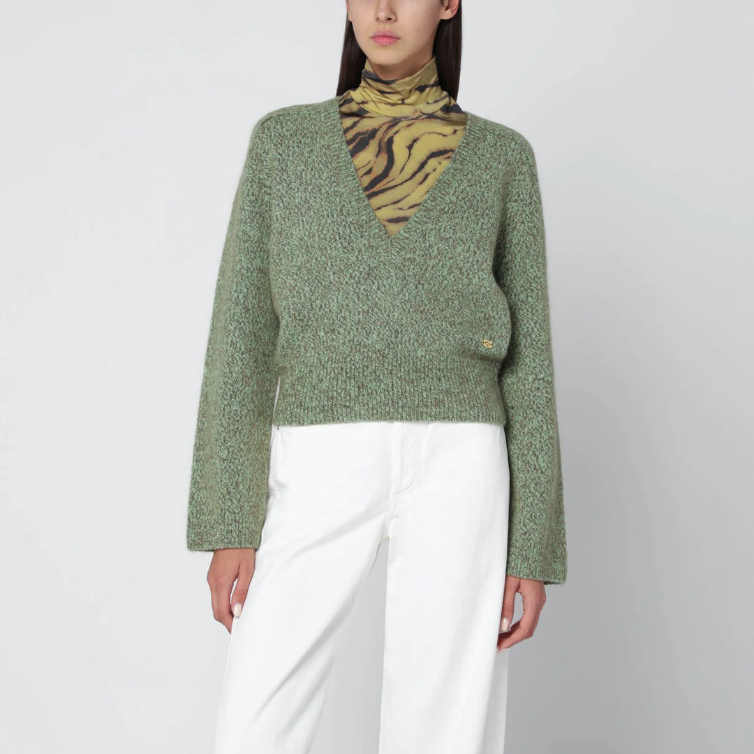 GANNI - Green wool-blend textured sweater