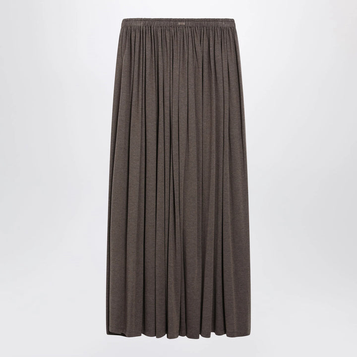 Max Mara - Long Pleated Skirt in Dark Khaki Lightweight Jersey