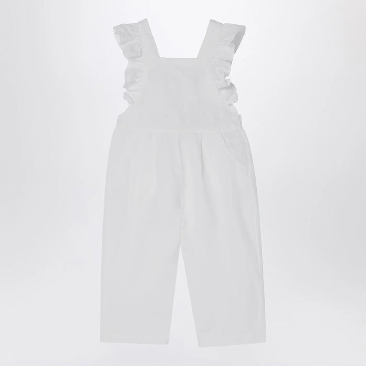 Il Gufo - White linen overall with ruffles