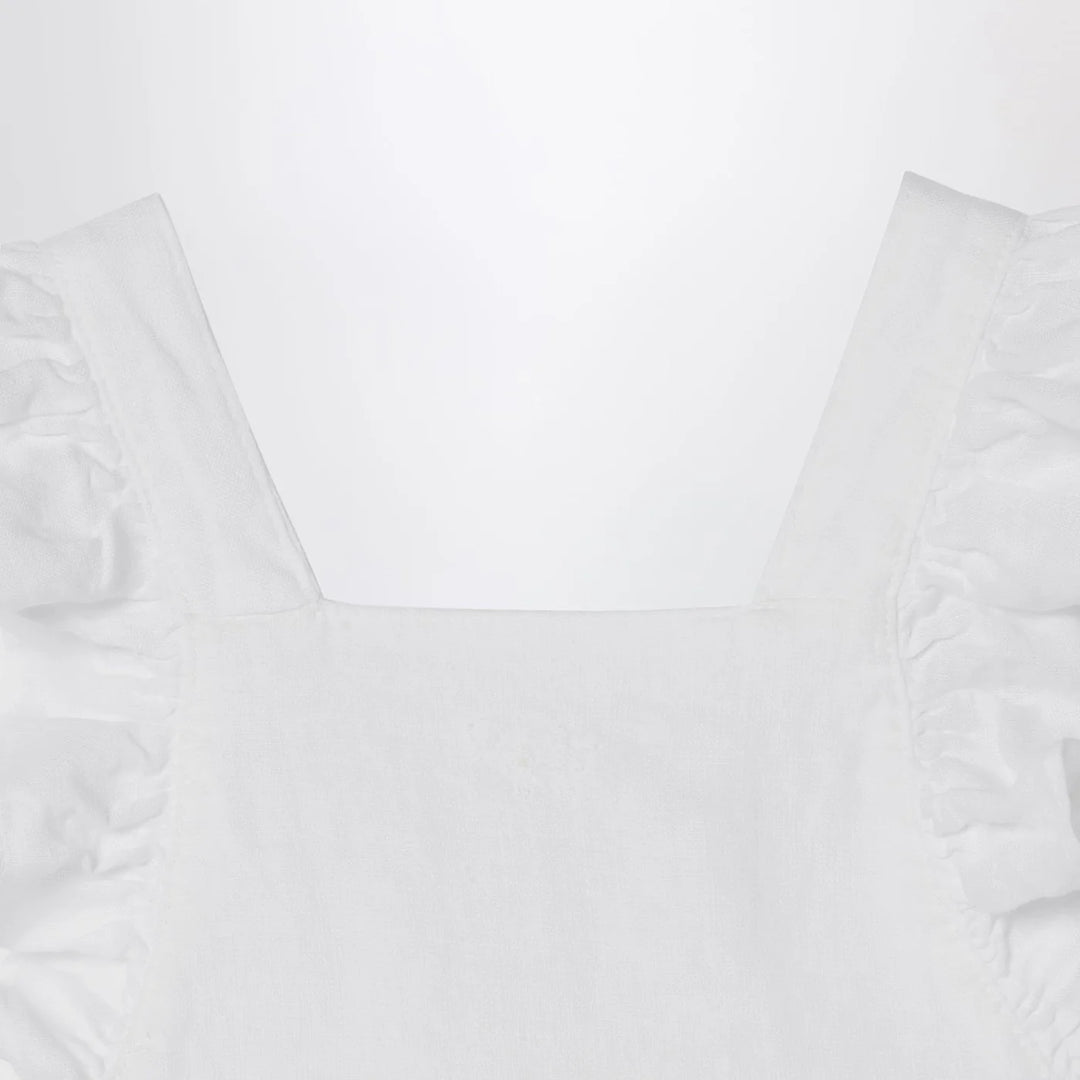 Il Gufo - White linen overall with ruffles