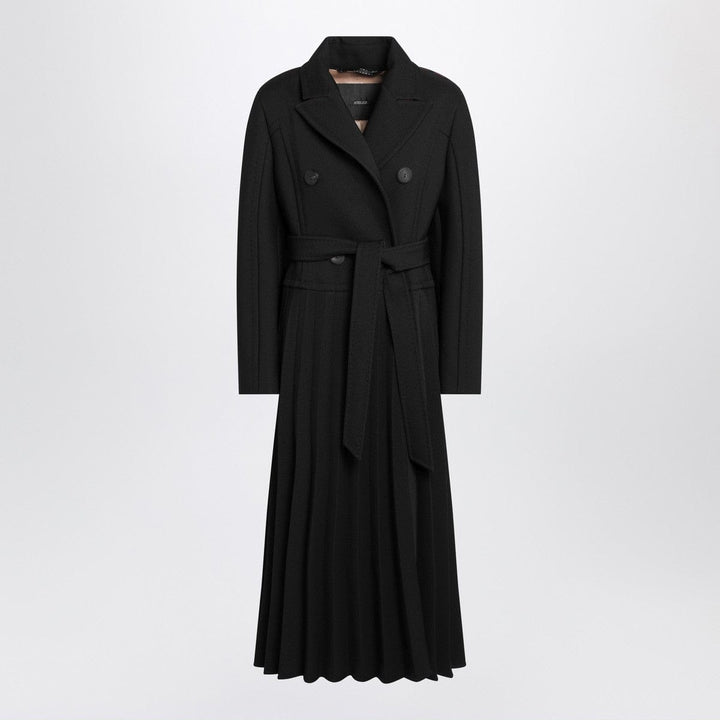 Max Mara Atelier Black pleated redingote coat in technical fabric