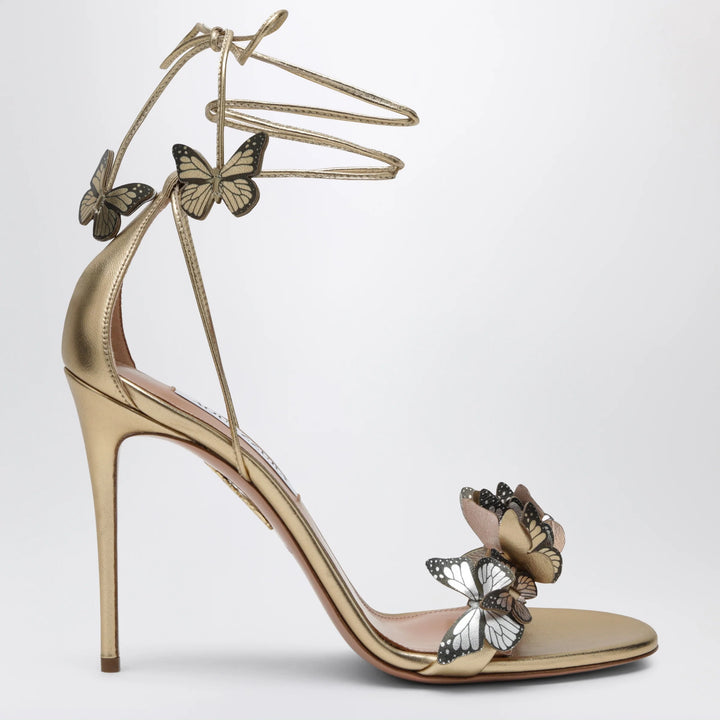 Aquazzura - Papillon 105 metallic leather sandals in soft gold