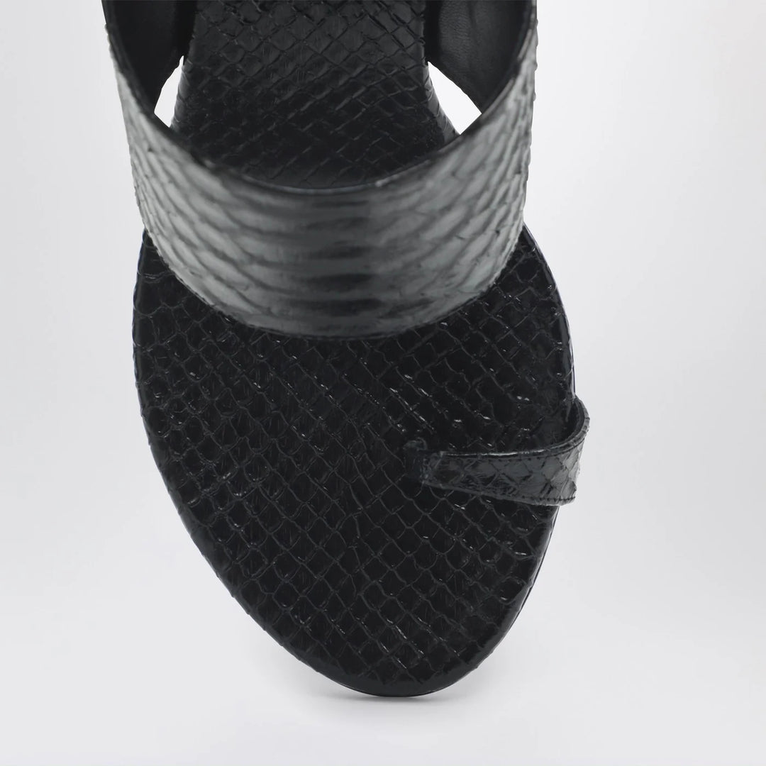 Paris Texas - Lidia python-effect black leather thong mule
