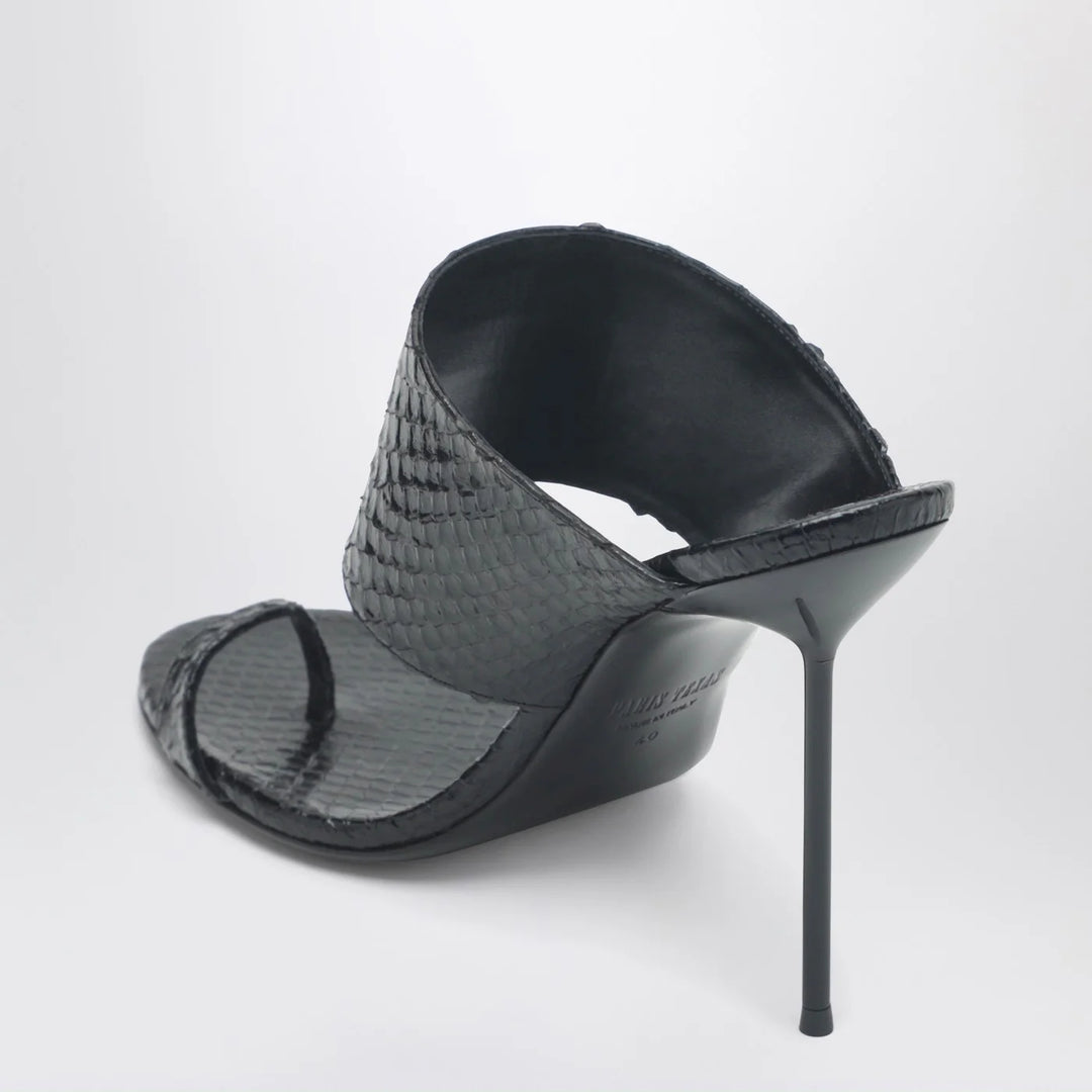 Paris Texas - Lidia python-effect black leather thong mule