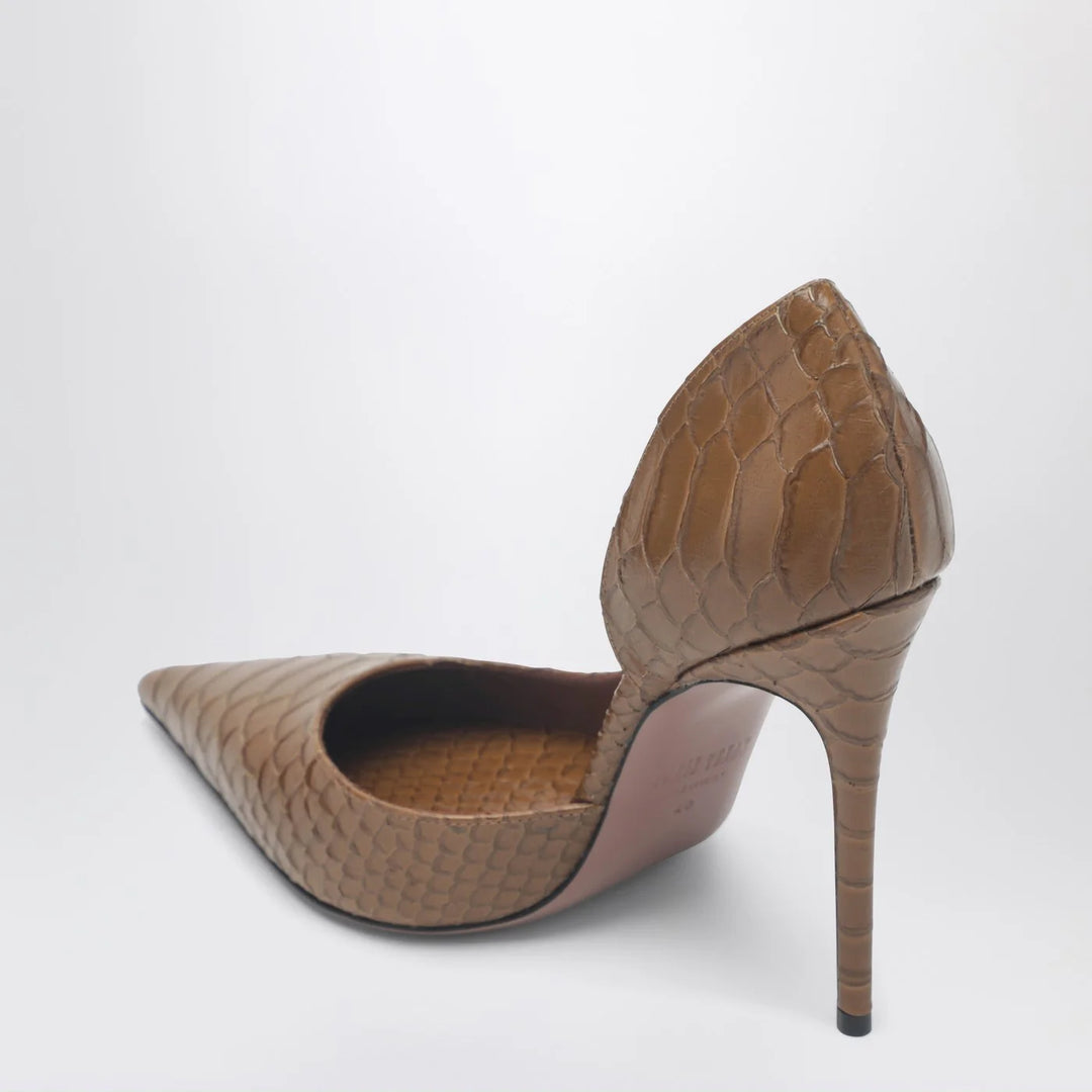 Paris Texas - Vera 105 coffee-colored leather pumps with python-effect